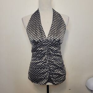 Express Design Studio Women’s Size 6 Black White Polka Dot Halter Top Side Zip